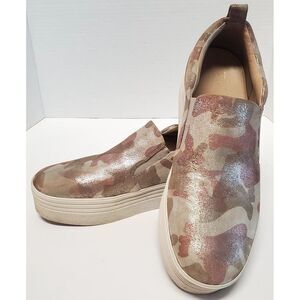 Marc Fisher Sneaker Elise 5 Camo Metallic Platform Shoes 9.5 Leather Up Slip On